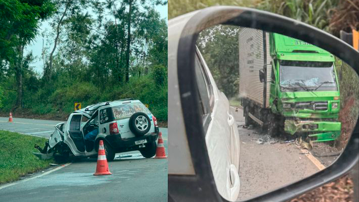Colisão frontal entre carro e caminhão mata motorista na PR-239 entre Cândido de Abreu e Reserva