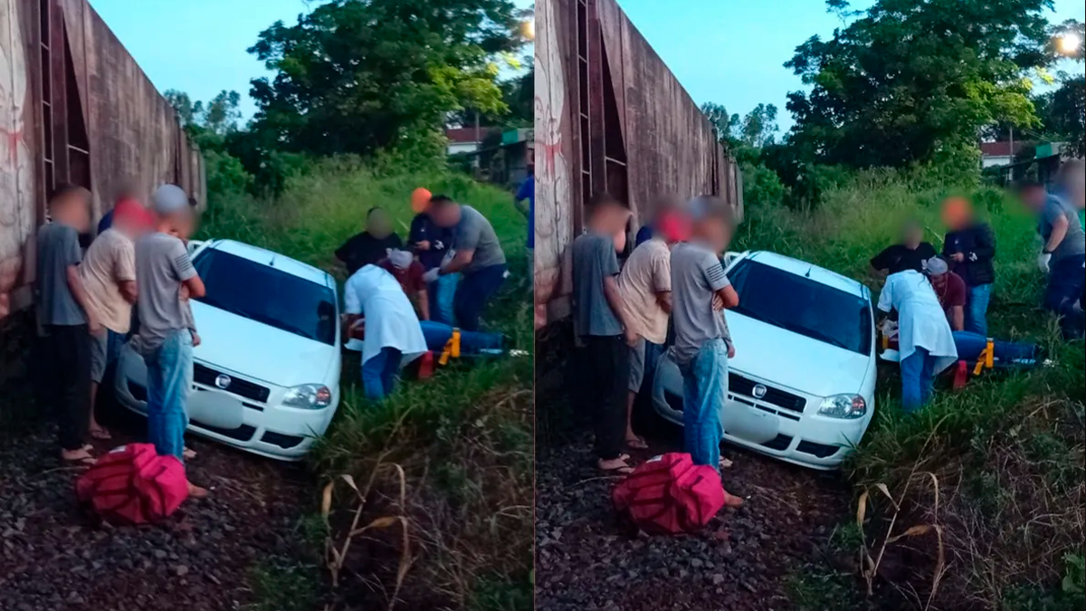 Trem atinge carro em travessia ferroviária de Marilândia do Sul e deixa mulher ferida