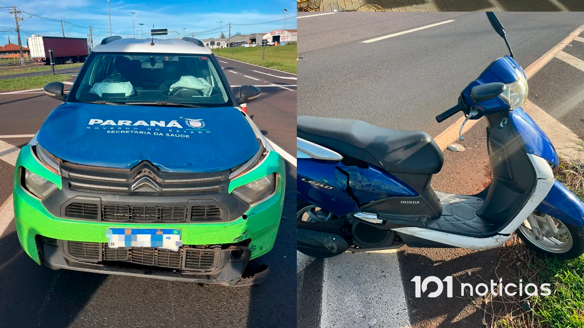 Colisão entre carro e motoneta deixa idosa ferida na PR-444 em Arapongas
