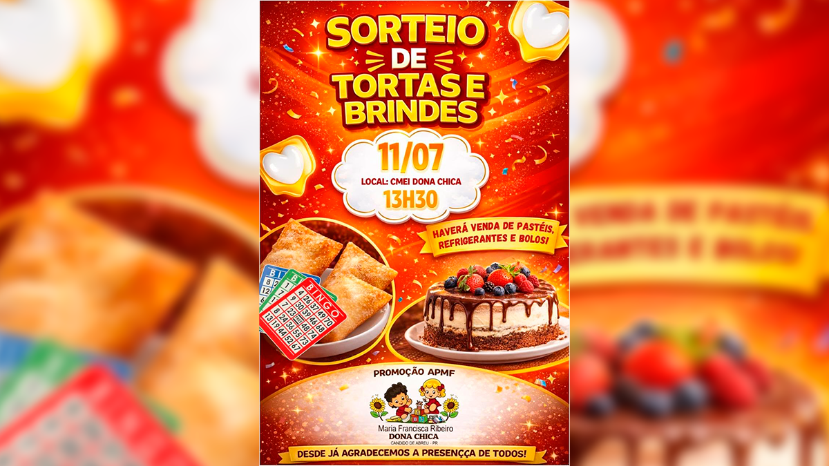 CMEI Dona Chica promove bingo beneficente com sorteio de tortas e brindes em julho