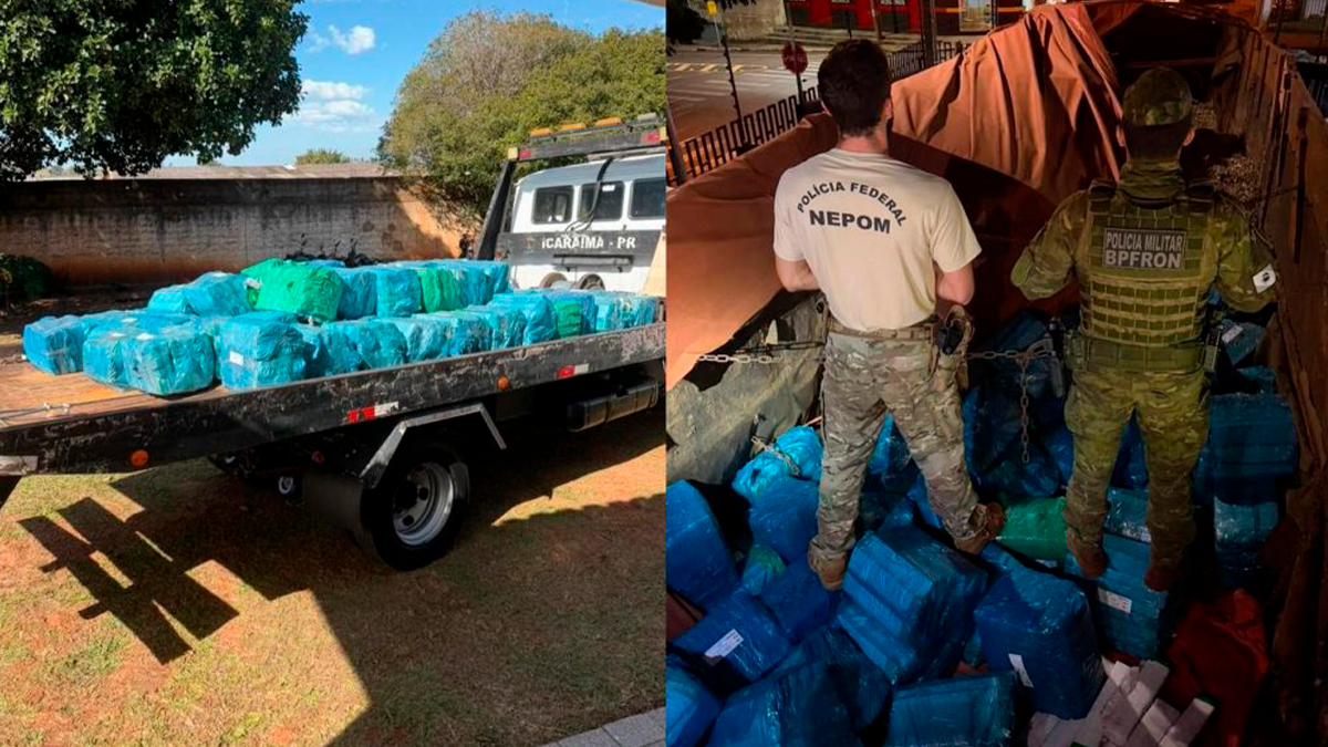 Forças de segurança apreendem quase 1,5 tonelada de maconha em carreta na BR-487, em Icaraíma