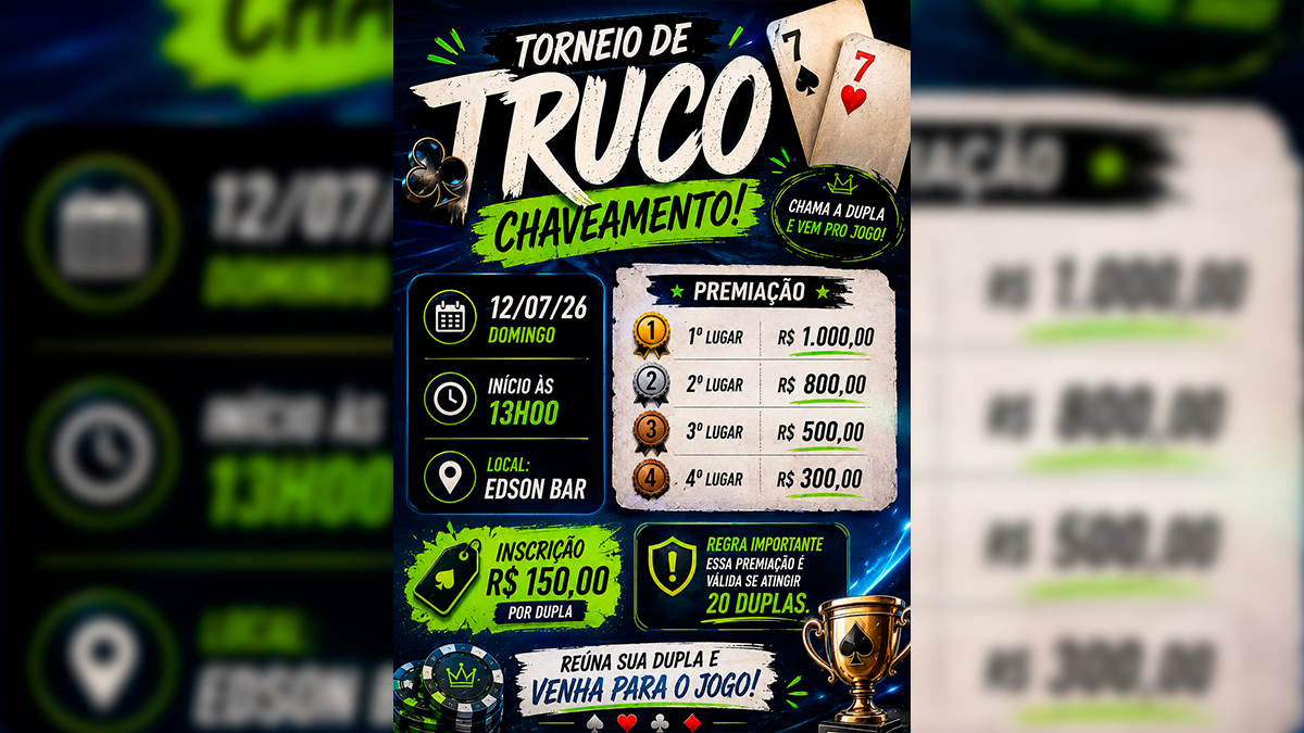 Edson Bar promove Torneio de Truco com mais de R$ 2,5 mil em prêmios neste domingo