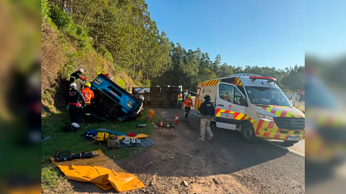 Carreta tomba, atinge pedestres e deixa dois mortos na BR-376 em Mauá da Serra