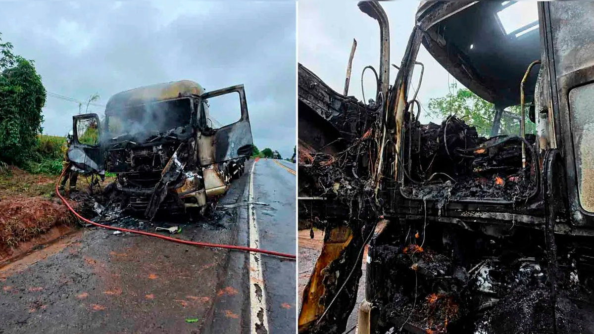 Incêndio atinge caminhão-tanque carregado com combustíveis na BR-376 em Paranavaí