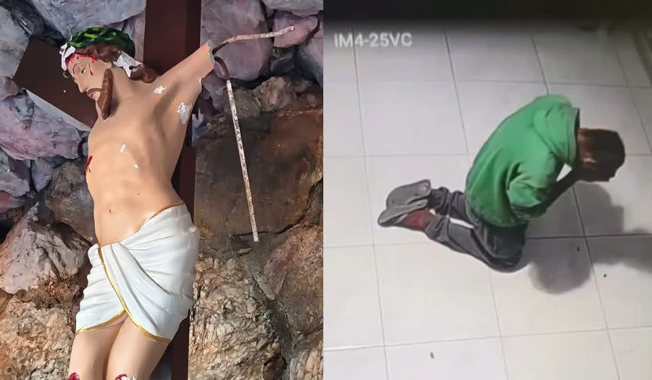 Homem que destruiu imagem de Jesus em igreja em SC é flagrado orando após o ato
